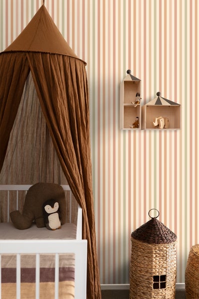 ESTAhome Tapete Streifen Rosa und Grün - 50 x 900 cm - 131606