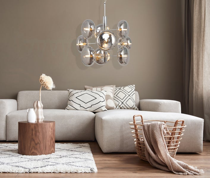 Pendelleuchte ORION Ø ca. 53 cm amber, aus messingfarbenem Metall und Glas in amber, G9-Sockel, Beleuchtung für Wohnzimmer, Esszimmer oder Büro.