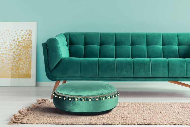 Pouf Hocker samtweich, orientalisches Design Grün Rund Ø 65 cm