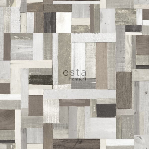 ESTAhome Tapete Holz-Optik Beige und Taupe - 53 cm x 10.05 m - 138513