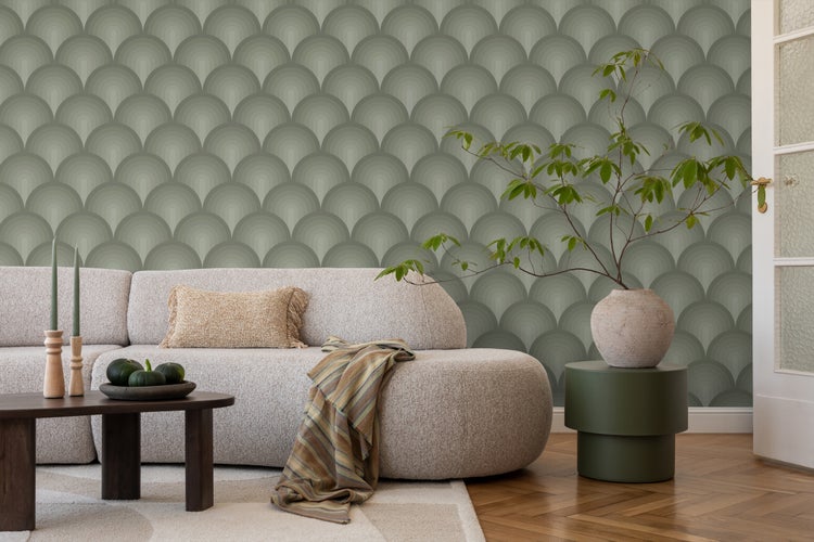 ESTAhome Tapete 3D Muster Olivgrün - 50 x 900 cm - 131121