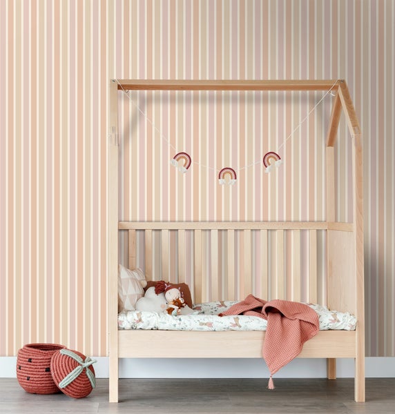 ESTAhome Tapete Streifen Beige, Terrakotta und mauve-violett - 50 x 900 cm - 131505