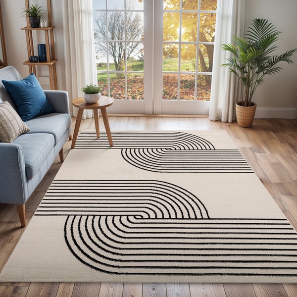 Moderner Skandinavischer Teppich Weiß/Schwarz 130x170 cm CONSTANCE