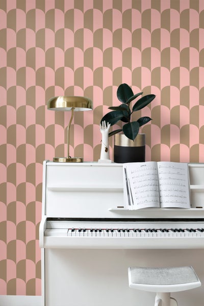 ESTAhome Tapete Art Decó Muster Rosa und Beigebraun - 50 x 900 cm - 139984