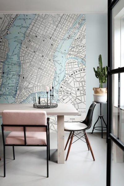 ESTAhome Fototapete alter Stadtplan von New York Grau und Blau - 186 x 279 cm - 157702