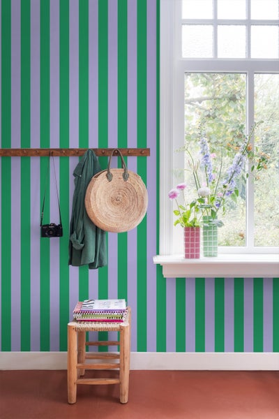 ESTAhome Tapete Streifen Grün und Violett - 53 cm x 10.05 m - 139908