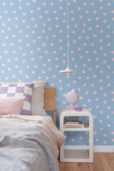 ESTAhome Tapete Punkte Blau und Rosa - 50 x 900 cm - 131577