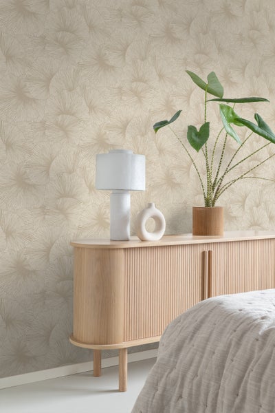 Origin Wallcoverings Tapete 3D Muster Blätter Beige - 0.53 x 10.05 m - 348006
