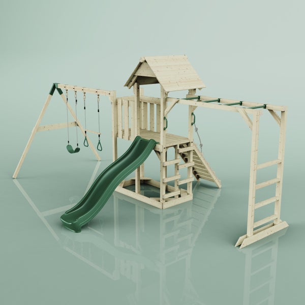 OutdoorToys Spielturm Helsingborg aus Holz in Grün Trapezstange