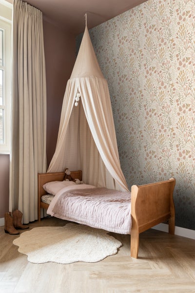 ESTAhome Tapete Blätter und Blumen Beige und Terrakotta - 50 x 900 cm - 131385