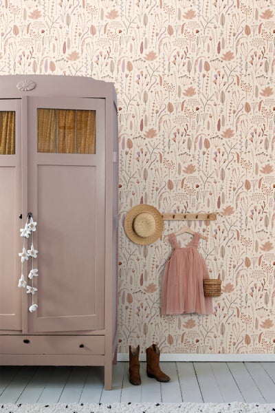 ESTAhome Tapete Feldblumen Beige, Terrakotta und Lila - 50 x 900 cm - 131161
