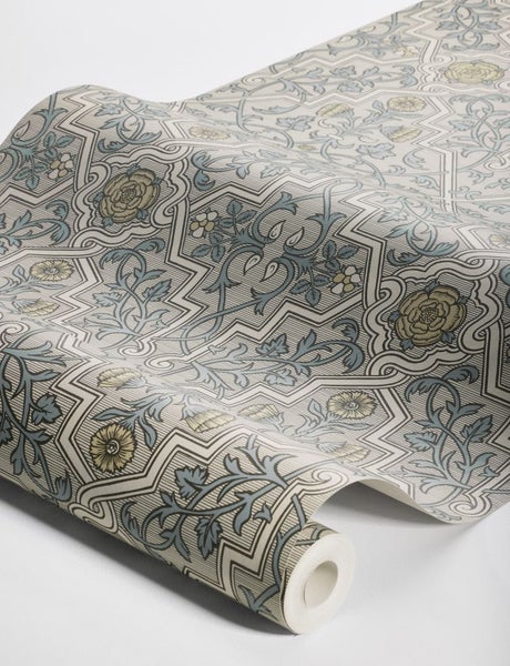 Borastapeter Tapete Blumenmuster Beigebraun, Weiß und Blau - 53 cm x 10.05 m - 660093