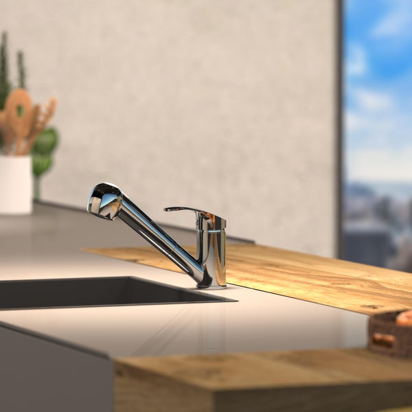 instmaier Küchenarmatur K2 | Ausziehbare Brause | Wasserhahn Küche mit 2 Funktionen | Spültischarmatur Chrom | 360° schwenkbar | mit Zentralverschraubung