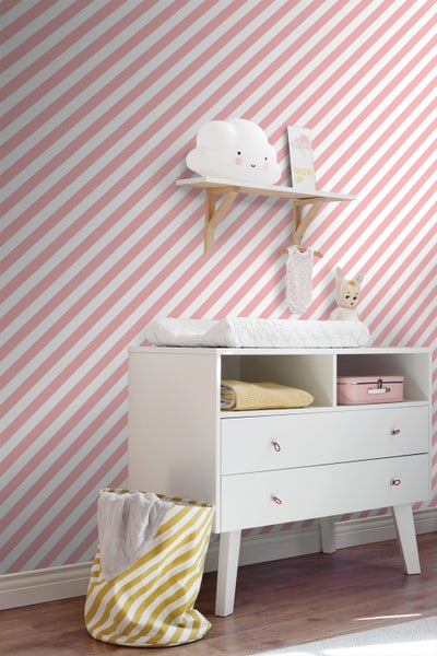 ESTAhome Tapete Streifen Rosa und Weiß - 50 x 900 cm - 139953
