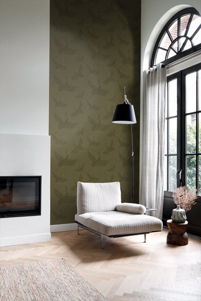 Origin Wallcoverings Tapete Kraniche Ockergelb - 53 cm x 10.05 m - 347758