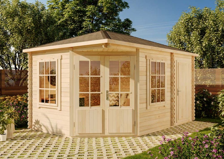 Alpholz 5-Eck Gartenhaus Modell Rhein ISO aus Holz mit 40 mm Wandstärke und Walmdach