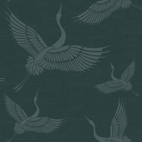 Origin Wallcoverings Tapete Kraniche Petrolblau - 53 cm x 10.05 m - 347759