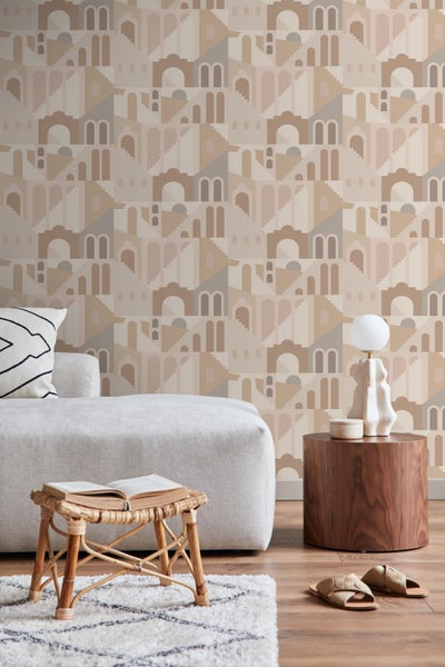 ESTAhome Tapete Mediterrane Häuser Beige - 50 x 900 cm - 139626