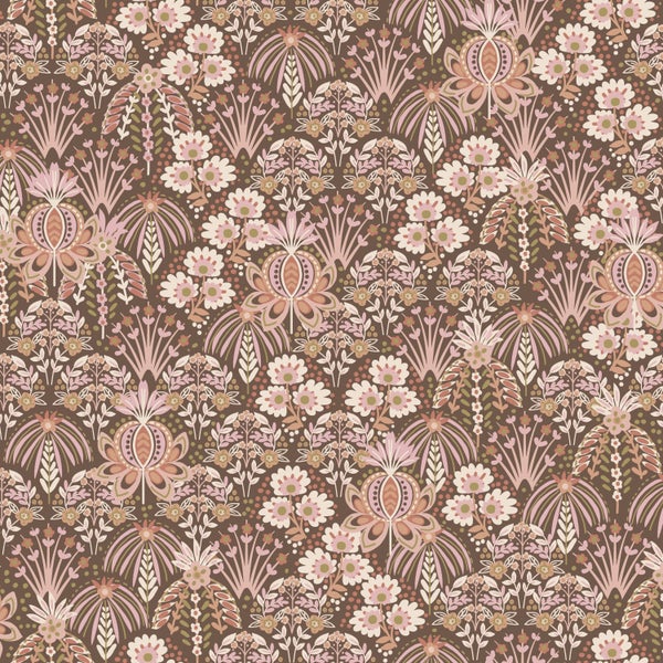 ESTAhome Tapete Blumenmuster im Jugendstil Altrosa und Braun - 50 x 900 cm - 130974