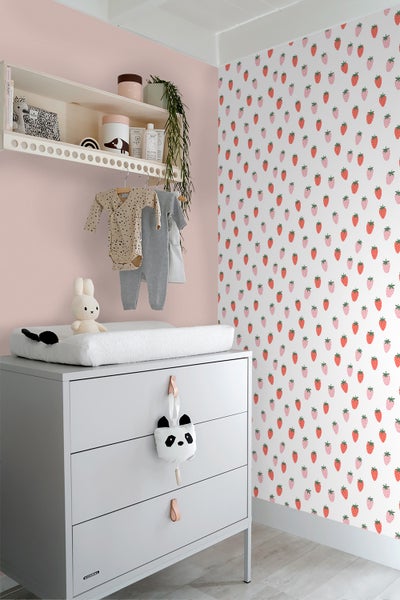 ESTAhome Tapete Erdbeeren Weiß und Rosa - 50 x 900 cm - 131650