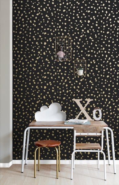 ESTAhome Tapete Terrazzo-Motiv Schwarz und Gold - 53 cm x 10.05 m - 139134
