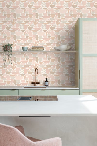 ESTAhome Tapete Keramik und Pflanzen Beige - 50 x 900 cm - 131072