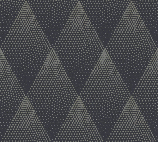 Wohnzimmer mit gemusterter Tapete, Liege und Regal.