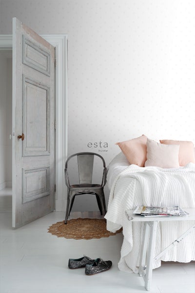 ESTAhome Tapete Herzchen Silber und Weiß - 53 cm x 10.05 m - 138864