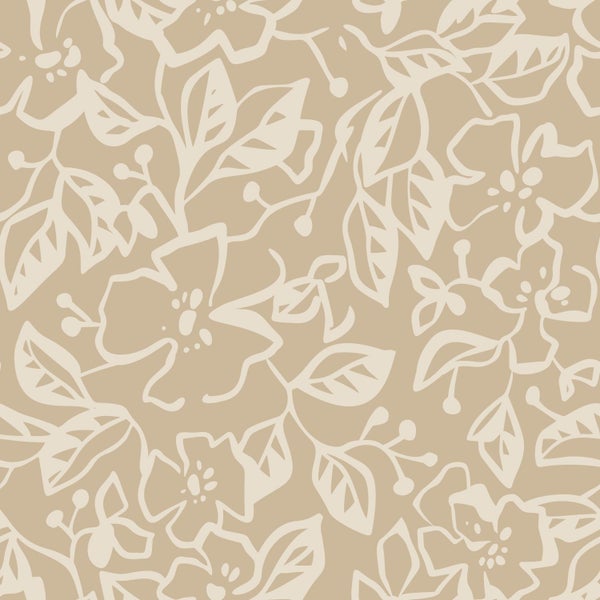 ESTAhome Tapete Blätter und Blumen Beige - 50 x 900 cm - 131376