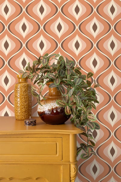 ESTAhome Tapete Retro-Ornamente Orange und Braun - 50 x 900 cm - 130986