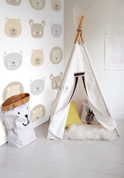 ESTAhome XXL-Vliestapete Tierköpfe Beige, Braun und Grau - 50 x 837 cm - 158932