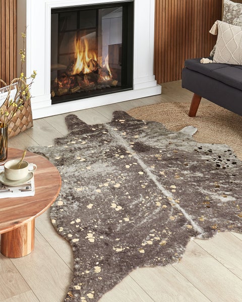Kunstfell-Teppich Kuh taupe mit goldenen Sprenkeln 150 x 200 cm BOGONG