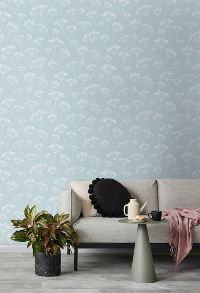 Walls4You Tapete Blumenmuster Himmelblau - 53 cm x 10.05 m - 935321