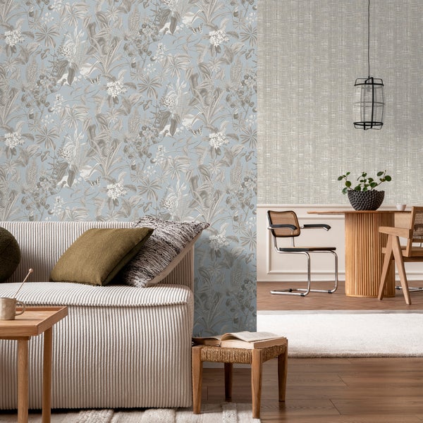 Sanders und Sanders Tapete tropische Blätter und Blüten Graublau - 53 cm x 10 m - 640243