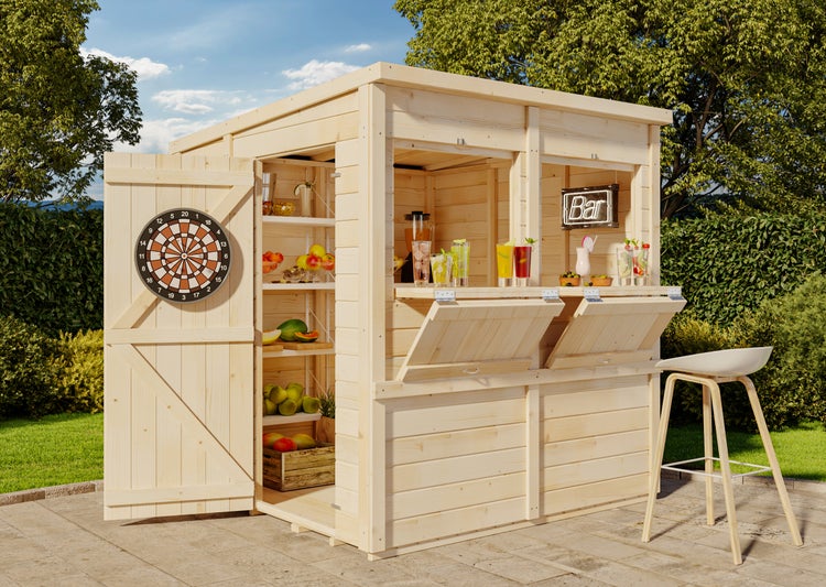 Storehaus Partyhütte Gerd M, Gartenhaus aus Holz, Holzhaus mit 12 mm Wandstärke, Blockbohlenhaus, Naturbelassen 1,9x1,9m