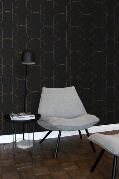 ESTAhome Tapete geometrische Formen Schwarz und Gold - 0.53 x 10.05 m - 139652