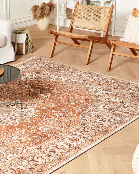 Teppich Baumwolle orange 200 x 300 cm orientalisches Muster Kurzflor HAYAT