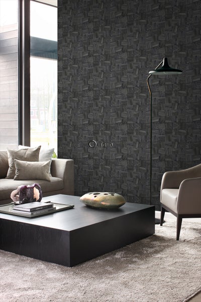 Origin Wallcoverings Tapete quadratische Holzstücke Schwarz - 53 cm x 10.05 m - 347520