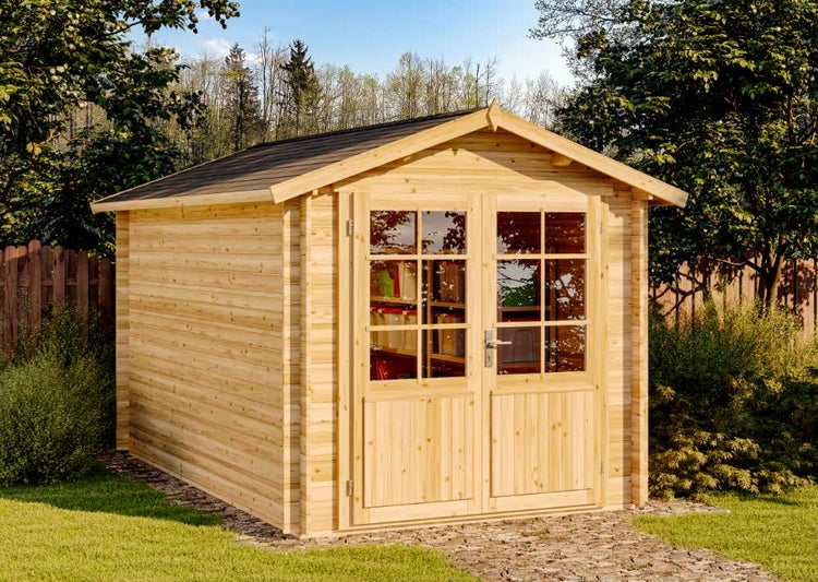 Alpholz Gartenhaus Bremen-28 C aus Massiv-holz, Gerätehaus mit 28 mm Wandstärke, Garten Holzhaus mit Imprägnierung (pinie), Geräteschuppen Größe: 250 x 400 cm, Satteldach