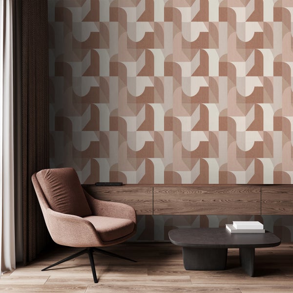Origin Wallcoverings Tapete Kreise im Bauhaus-Stil Terrakotta und Beige - 50 x 900 cm - 348029