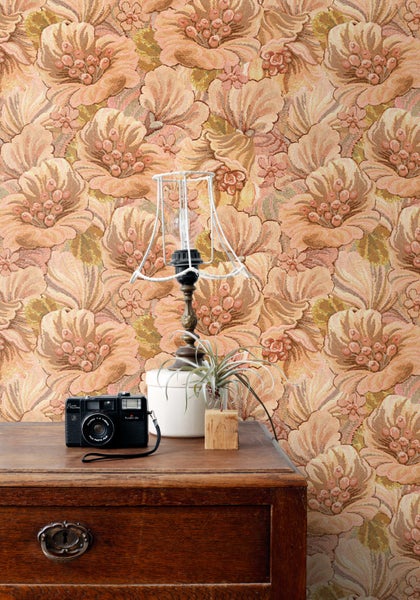 ESTAhome Tapete Blumenmuster Hellbraun, Beige und Gelb - 50 x 900 cm - 131292