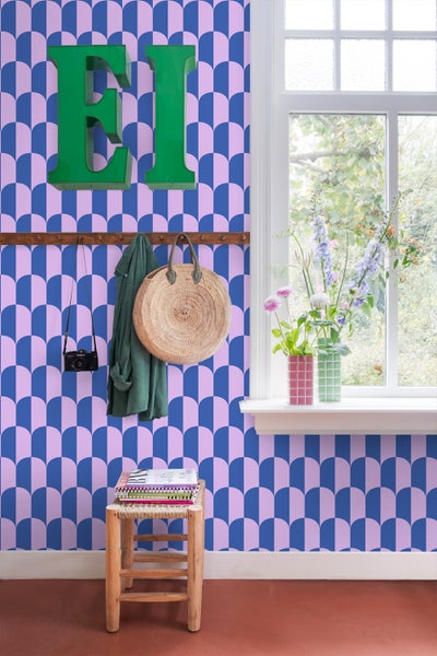 ESTAhome Tapete Art Decó Muster Violett und Königsblau - 53 cm x 10.05 m - 139983