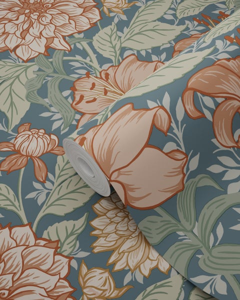 ESTAhome Tapete Blumenmuster Graublau - 53 cm x 10.05 m - 139642