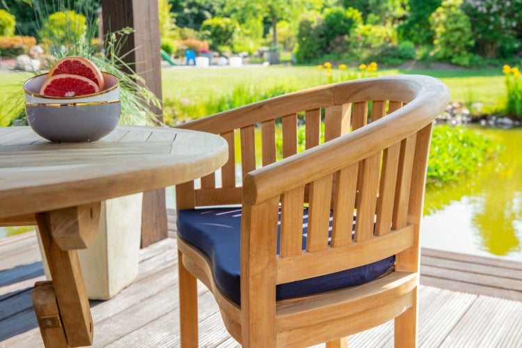 Gartensessel Bananensessel Teak Sessel Holz Balkon Terrasse Wintergarten und Garten geschwungen wetterfest premium