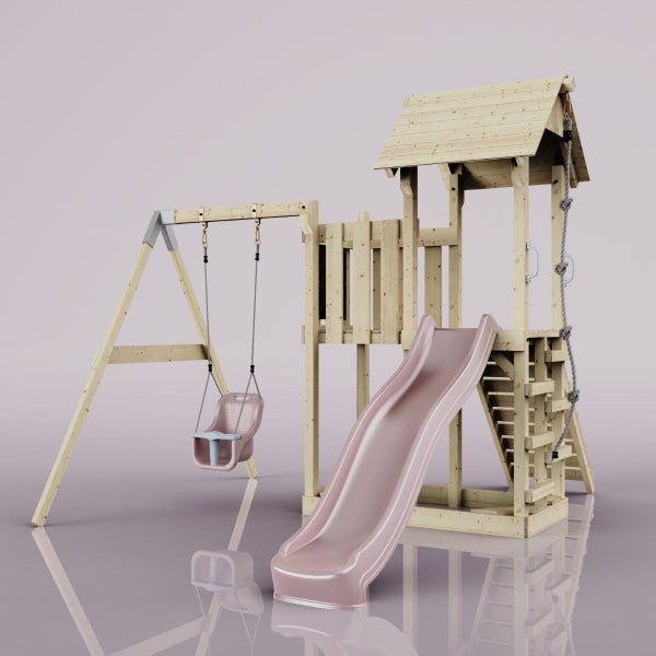 PolarPlay Spielturm Bergen aus Holz in Rosa,