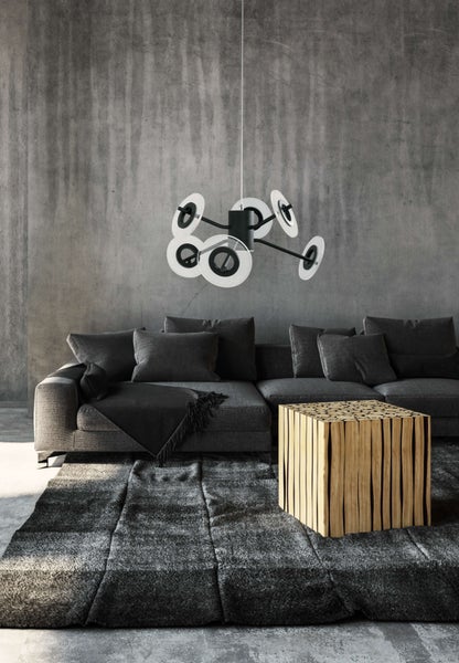 LED Pendelleuchte DISCUS aus schwarzem Metall und weißem Kunststoffmit fest verbauten LEDs, Hängelampe für Esszimmer, Wohnzimmer, Diele oder Büro mit einem  Øvon ca. 57 cm