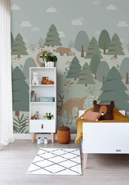 ESTAhome Fototapete Wald mit Waldtieren Grün - 200 x 279 cm - 159257