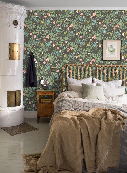 Borastapeter Tapete Blumen Schwarz und Grün - 53 cm x 10.05 m - 660424