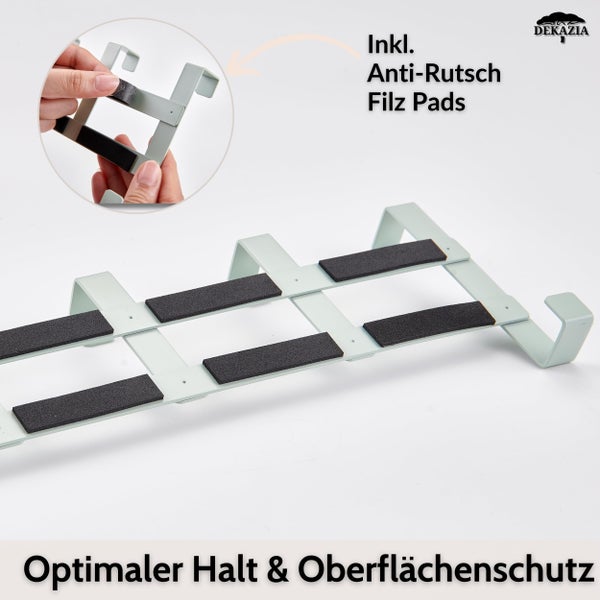 Dekazia Logo. Türgarderobe inklusive Anti-Rutsch Filzpads für Oberflächenschutz und optimalen Halt.