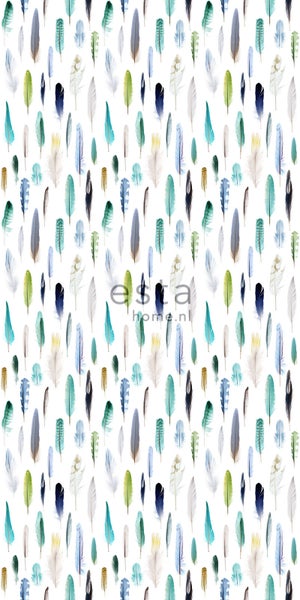 ESTAhome XXL-Vliestapete Federn Grün, Blau und Beige - 50 x 900 cm - 158602